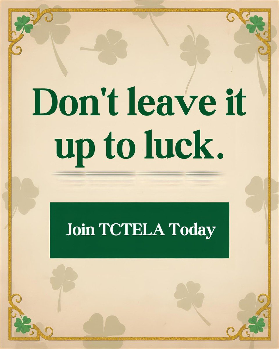 TCTELA's tweet image. 🍀 Don't leave your professional growth up to luck. This St. Patrick's Day, invest in yourself all year long with a TCTELA membership.

The luckiest teachers in Texas know where to find their people. 

💚👉Join or renew today: tctela.org

 #TCTELA #ELAeducators