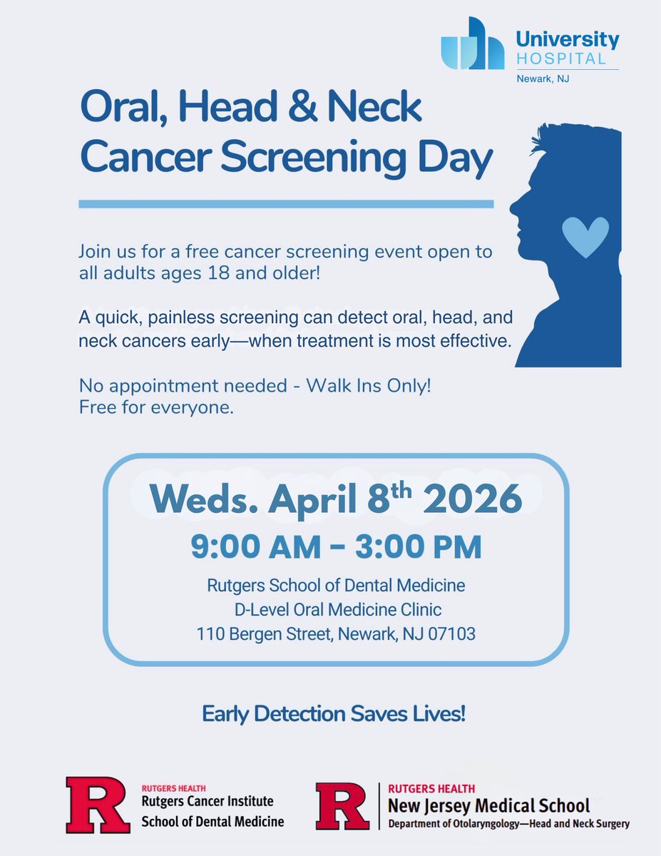 EssPasWell's tweet photo. Upcoming Oral, Head &amp; Neck Cancer screening on Wednesday April 8th from 9:00am to 3:00pm. Please look at the attached flyer for additional information. https://t.co/OwgGuCFx6x
