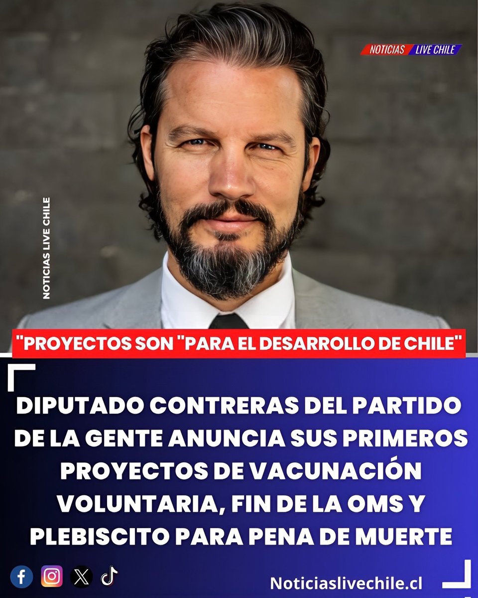 📌 Son 11 los proyectos que el diputado del Partido de la Gente (PDG), Cristián Contreras, conocido como Dr. File, anunció que ingresó junto al patrocinio de su compañera de bancada, Eileen Urqueta. 

📌 Entre las iniciativas de Contreras destacan la vacunación voluntaria,