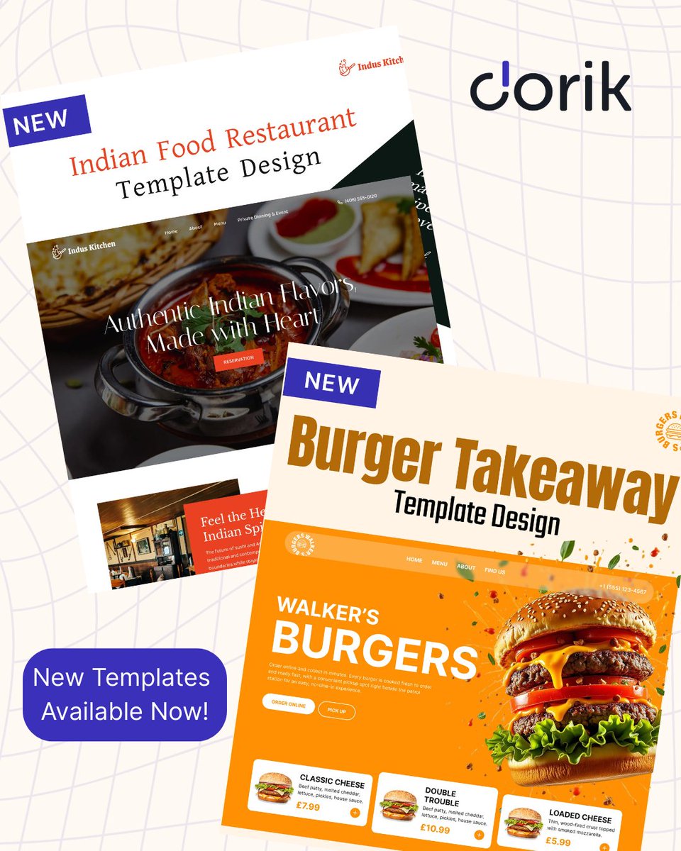 dorik_io's tweet photo. Craving a fresh website for your restaurant?

Our newest restaurant templates are live and ready to serve.

Check it out: 
https://t.co/IfN2uY0ev7
https://t.co/vWuwxX6wSk

#SaaS #Dorik #AIWebsiteBuilder https://t.co/TZlXglEdiN