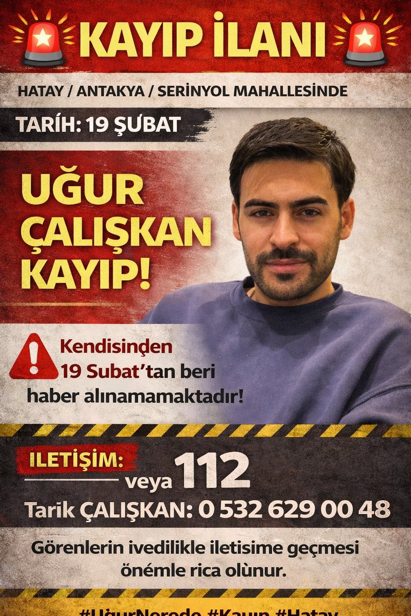 cal_skan49305's tweet photo. #hiçdeğilse bir gören, duyan olsun; bu belirsizlik son bulsun. 
Dünya dönmeye devam ediyor ama bizim dünyamız Uğurumuz kaybolduğundan beri durdu. 
Bir ses, bir iz, küçük bir ipucu...
Lütfen duyarsız kalmayın.
#UğurÇalışkanNerede
#UğurÇalışkanHatay https://t.co/H5UWDlVVH7