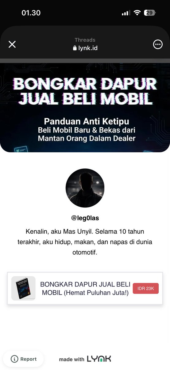 alsjournall's tweet photo. #Intinyadeh

Semua konten Hanif berasal dari karya yang di jual orang orang seharga 23 ribu, dia jadiin konten sendiri tanpa ngasih credit ke penulis aslinya, demi cuan monetasi 23 jutanya.

Contohnya thread dia yang bahas mobil. Di Thread ada orang yang paham soal jual beli mobil, orang tersebut jualan panduan biar ga ketipu dan jadi hemat pas jual beli mobil.

Hanif beli buku panduan tersebut seharga 23 ribu. Terus dia curi konten hook pecipta panduannya, dia tambahin rangkuman buku yang dia beli, dalam bentuk thread.

Lumayan kan, monetasi 23 juta hasil pake karya orang seharga 23 ribu tanpa ngasih credit sama sekali.