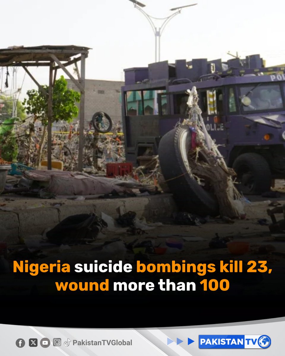 's tweet image. Multiple blasts by suspected suicide bombers struck a crowded market and nearby areas in Maiduguri, Nigeria, killing at least 23 people and injuring over 100 in one of the deadliest recent attacks in Borno state.

#MaiduguriBlast #Nigeria #Borno #PakistanTV #PakistanTvglobal