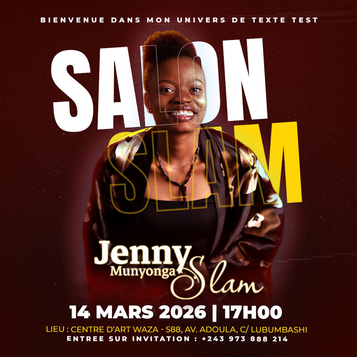 KishangaNetwork's tweet photo. Affiche – Salon Slam

Conception et réalisation de l’affiche officielle du Salon Slam avec Jenny Munyongamayi, organisée au Centre d’Art Waza à Lubumbashi.

Découvrez le projet graphique sur notre portfolio :
https://t.co/EvjVz524Bn https://t.co/FEBGCxp2AL