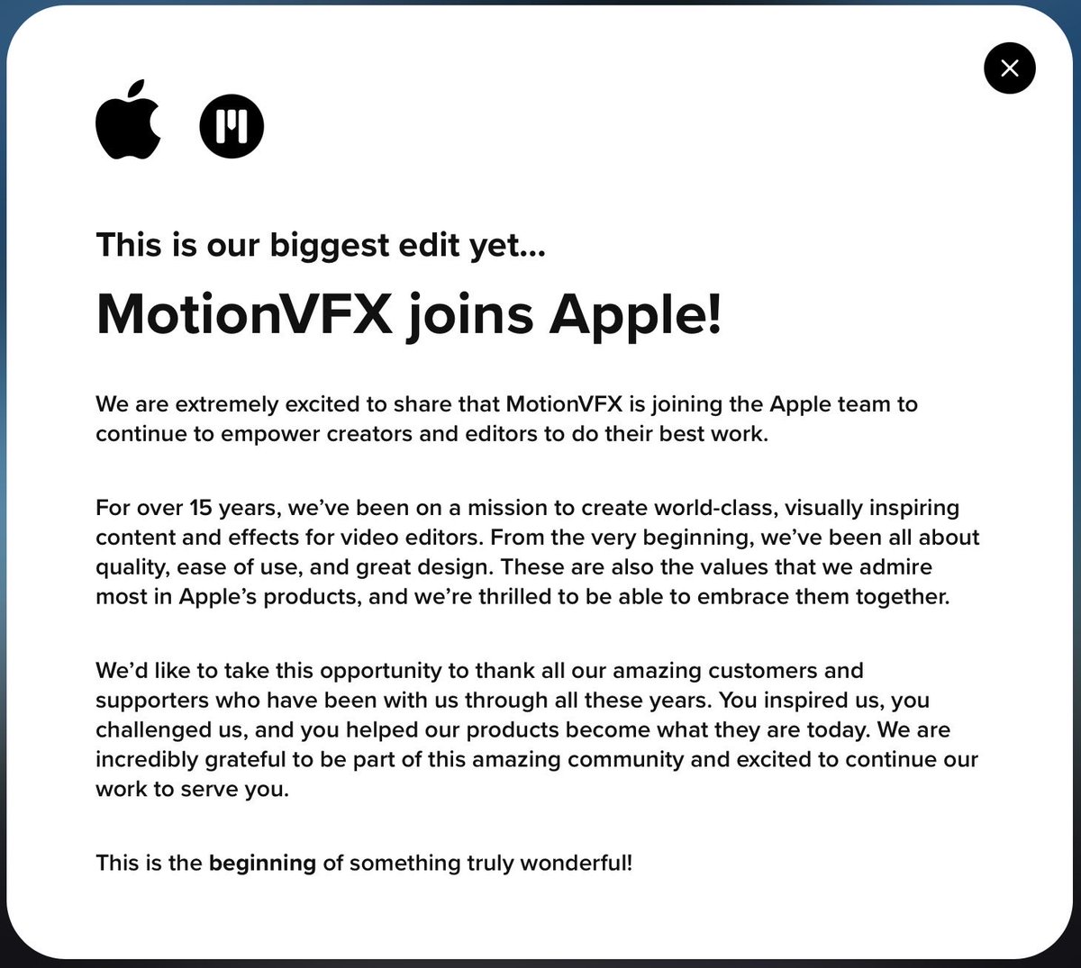 apple bought motionvfx.
as an fcp user i am so stoked.
final cut + motionvfx plugins is the davinci and adobe killer we’ve been waiting for.
LGF!