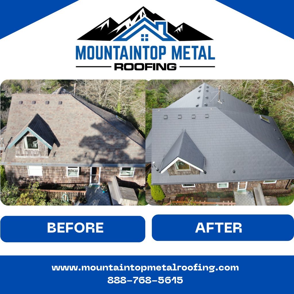 MountaintopMet2's tweet photo. This home in Seal Rock, OR had the coastal climate take a toll on their architectural shingle roof.

Now it's protected with our Black Slate Aluminum Shingle built for coastal weather.

Do it once. Do it right.

#MetalRoofing #OregonCoast #SealRock #PNW #HomeUpgrade https://t.co/mwiwO6MERJ
