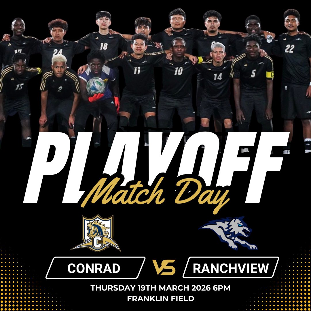 ConradChargerFC's tweet photo. 🚨UIL Playoffs Bi-District Round‼️🚨

🆚: Ranchview
📆: Thursday 3/19 6PM
🏟️: Franklin Stadium
🎟️: Students $3 Adults $5

Come on out &amp; support your Chargers in their home playoff game this Thursday! Let’s pack out the stands &amp; get LOUD!🗣️
#ChargerPride💙💛⚡️⚽️ #VamosConrad https://t.co/ZS4eAJ9RPw