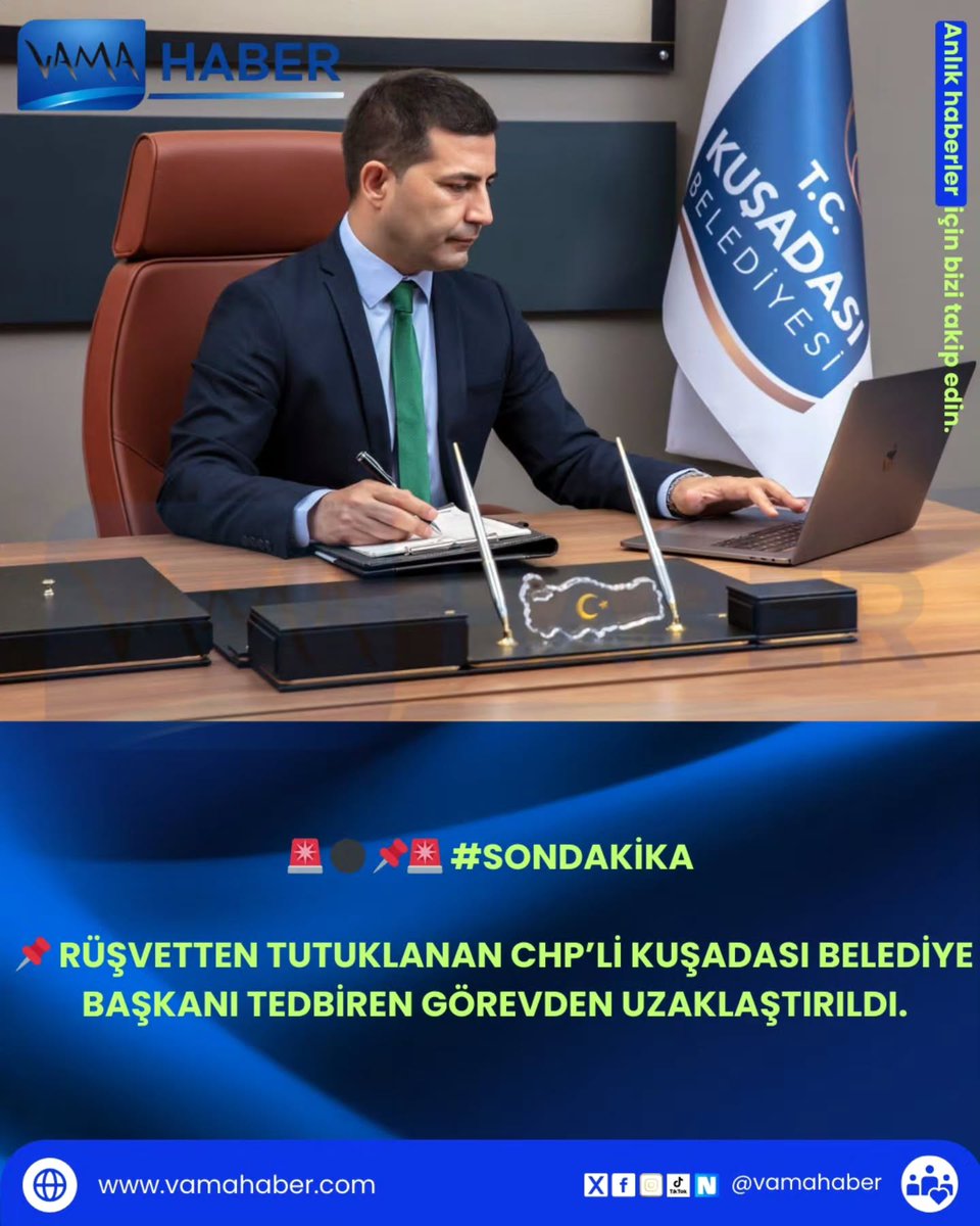 Rüşvetten tutuklanan CHP’li Kuşadası Belediye Başkanı tedbiren görevden uzaklaştırıldı. #vamahaber #kuşadası #kuşadasıbelediyesi #chp #reelsinstagram