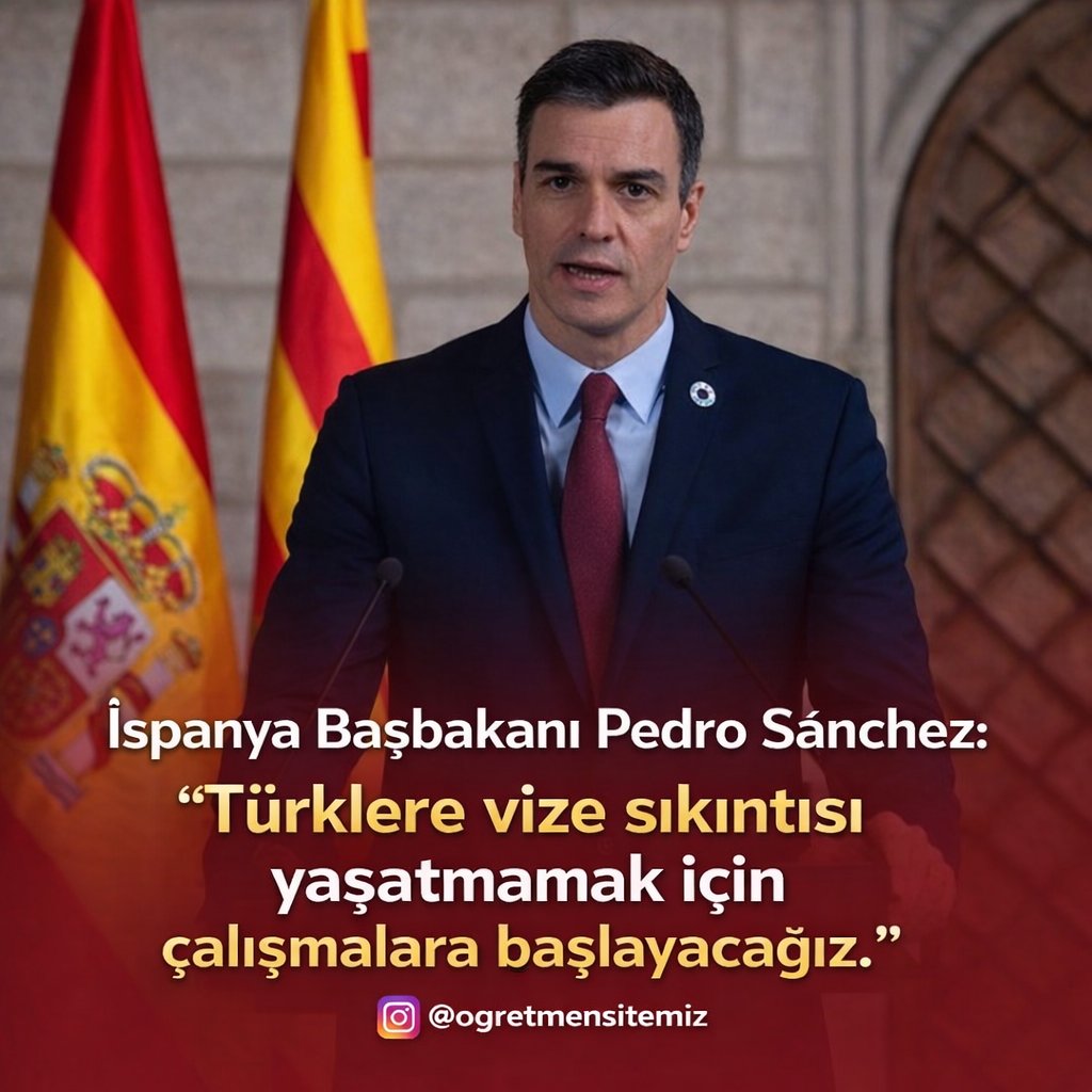 ogretmensitemiz's tweet photo. İspanya Başbakanı Pedro Sánchez:

“Türklere vize sıkıntısı yaşatmamak için çalışmalara başlayacağız." https://t.co/XXvZ8U7WdY