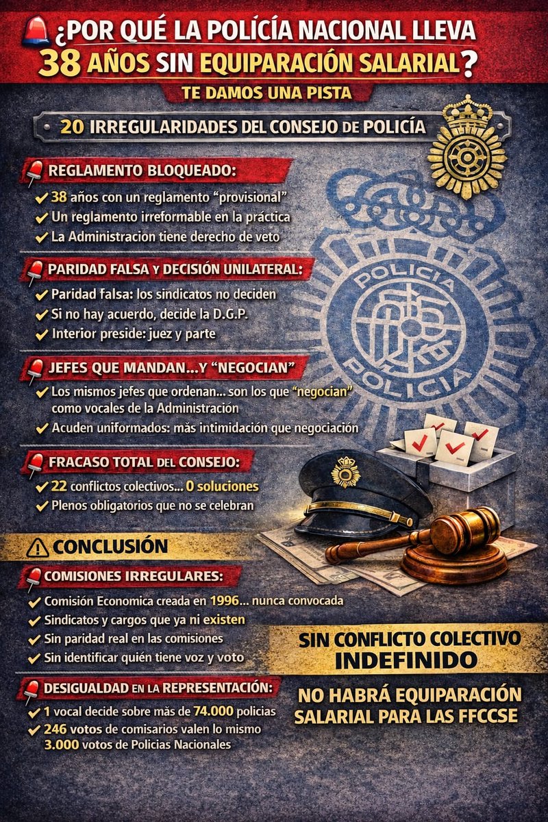 NatanEspinosa2's tweet photo. 38 años sin #EquiparacionYa no son un accidente

SIN CONFLICTO COLECTIVO INDEFINIDO
NO HABRÁ NADA PARA LAS FFCCSE

¿Por qué algunos siguen participando en el mismo sistema que lleva 38 años sin resolver nada?

“La equiparación no se mendiga. Se conquista.”
https://t.co/ZR8psCtS5m https://t.co/1s9CBano4t