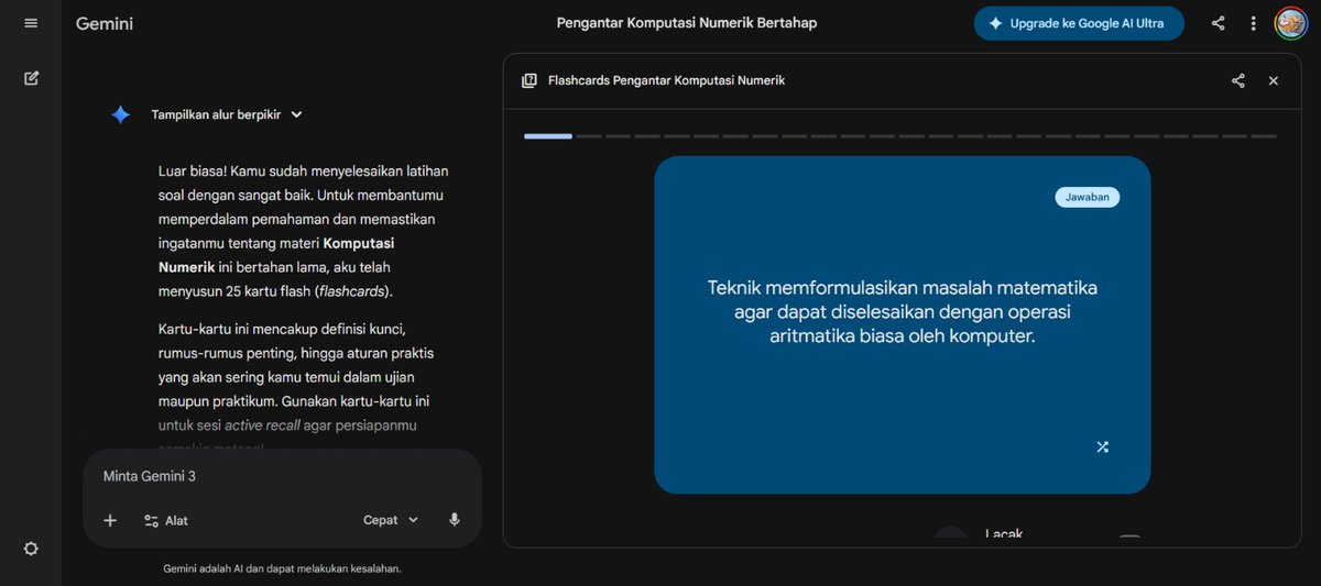 shaadni's tweet photo. Mots! Gemini AI dah makin canggih, udah ada fitur flashcardnya buat belajar!
Wajib coba sih ini🥶🤤#GoogleStudentAmbassador #TeamGoogle2026 #Gemini #TeamGoogleID #TeamGeminigsa2026 https://t.co/11VJH1BZ9y
