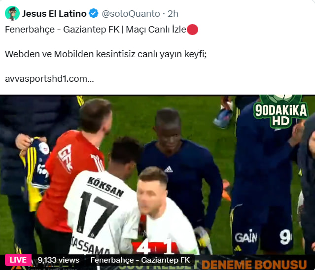 📱MAÇ SONUCU

❤️ Fenerbahçe 4-1 Gaziantep FK  🖤

Webden ve Mobilden kesintisiz canlı yayın keyfi;

🔺 avvasportshd1.com 

🛜 Web adreslerimizi ziyaret et tüm ligleri anlık takip etme fırsatı yakala!

#FBvGFK