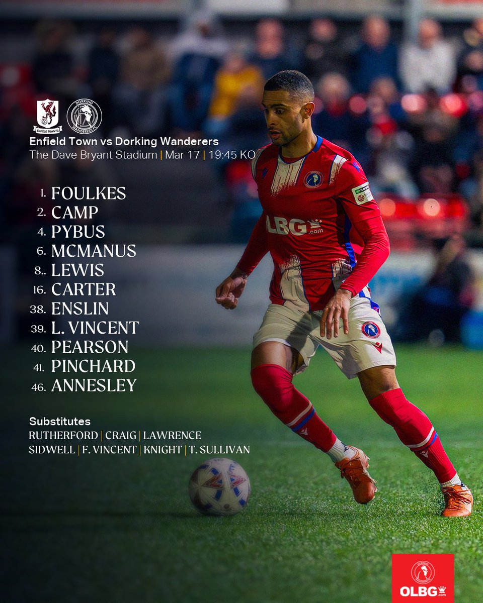 DorkingWDRS's tweet photo. YOUR WANDERERS FOR THIS EVENING 🔢

♦️Pearson starts! 💪
♦️Enslin on the wing 💨
♦️Liam Vincent at the back 👊
