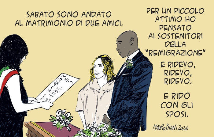 nonsonpago1's tweet photo. .@maurobiani 
Nonostante tutto #NuovoMondo altro che #remigrazione
E' tutto vero. 
E rido con gli #sposi. E li abbraccio. 
Oggi per @repubblica 

#Biani ! 

#ermagagna #blob @BlobRai3 https://t.co/VM1mFDfFUe