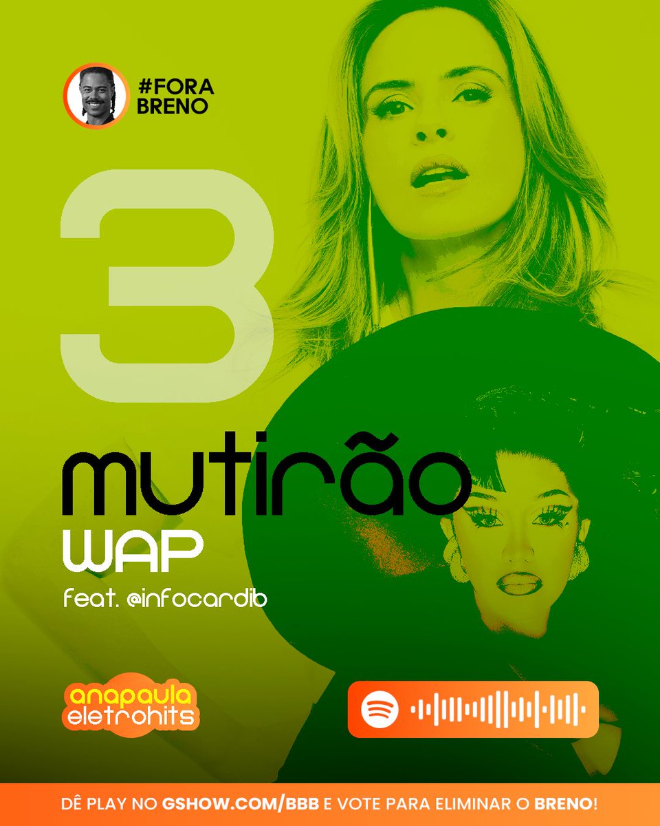 💿 MUTIRÃO WAP FEAT. <a href="/infocardib/">Info Cardi B</a> INICIADO! 💿

🗳️ A CADA 10 VOTOS DE TORCIDA, COMENTE UM EMOJI AQUI.

🎯 META: 3 MIL REPLIES.

✅ O voto é para eliminar. VOTE FORA BRENO!

⏰ Encerra às 17h00.

🔗: gshow.globo.com/realities/bbb/

#ForaBreno #BBB26