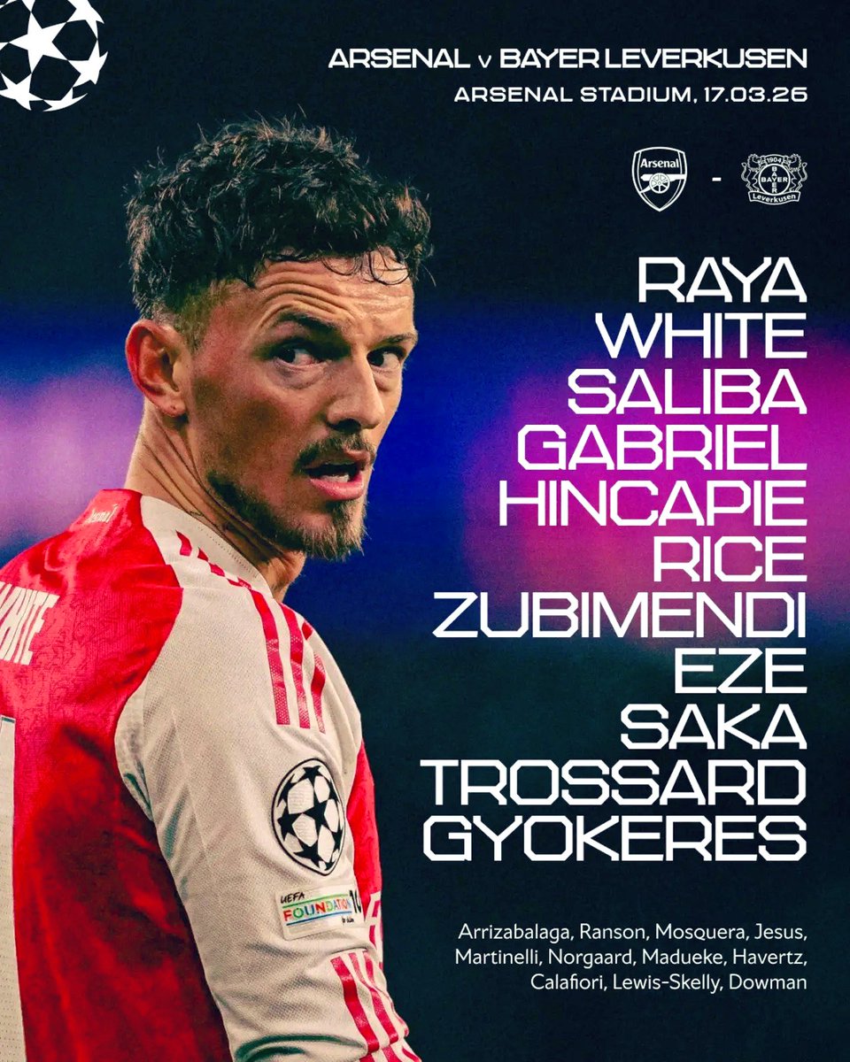 🔴 TEAM NEWS ⚪️
​🛡️ Ben White returns to the flank
🪄 Leo Trossard back in the XI
🇸🇪 Viktor Gyökeres leads the line
​Let's get those three points, Gunners! ✊