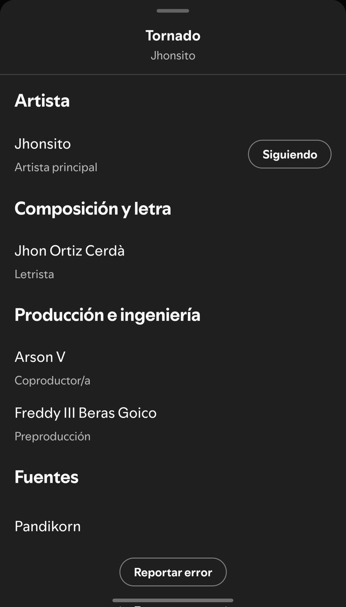 JustJhonsito's tweet photo. Aproximadamente un año y medio después de su estreno, por fin Spotify ha decidido publicar los créditos de Tornado https://t.co/ADBSBAKPfF