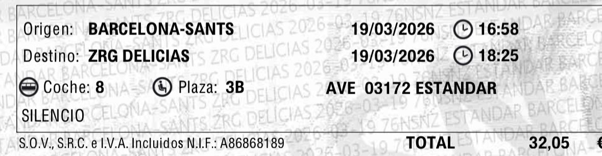 debollito's tweet photo. ✨SE VENDE BILLETE DE TREN (AVE) BARCELONA-ZARAGOZA✨
DÍA: Jueves 19/03
SALIDA: 16:58
LLEGADA: 18:25

PRECIO: 32€ (negociable) https://t.co/MeNImqjfSG