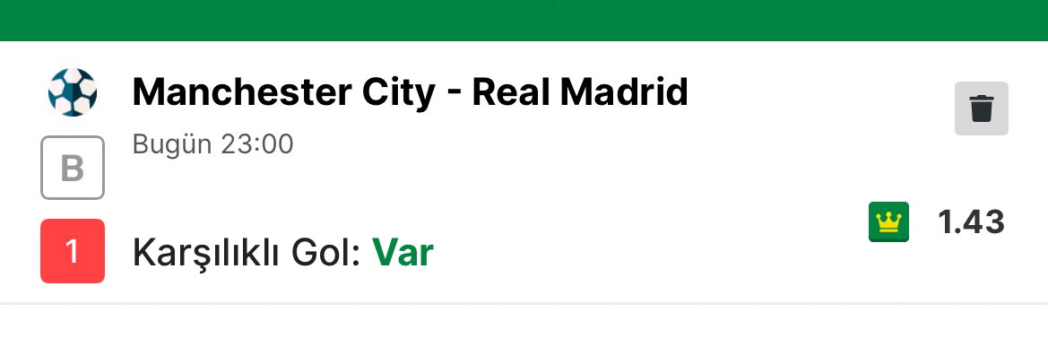 EskiUsulTahmin's tweet photo. 🍀⚽️ Manchester City – Real Madrid
Tercih: Karşılıklı Gol Var
Oran: 1.43
İki dev takım karşı karşıya geliyor.
Hücum kalitesi ve tempo ile karşılıklı gol ihtimali güçlü 👀
#ŞampiyonlarLigi #ManchesterCity #RealMadrid #Futbol #Bahis #İddaa #MaçAnalizi #Tahmin #Spor #KGVar #Win https://t.co/CEoGhTi02C