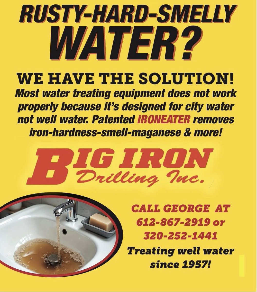 GeorgeFi's tweet photo. @MinnPost FREE SERVICE evaluation on all Well Water Treatment Systems. Treating well water since 1957. Call or message me George Field at 612 867-2919 if you have any questions. Thank you https://t.co/iDFwVJivub