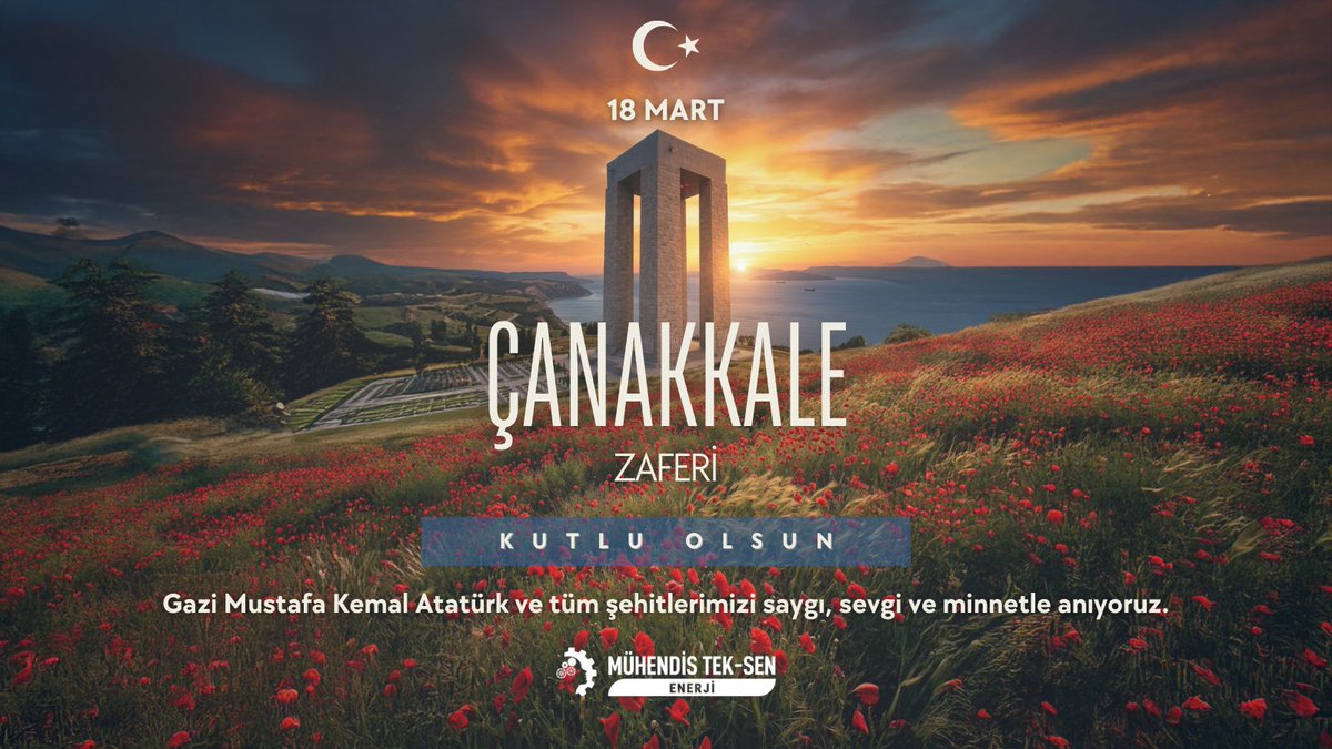 "Geri dönmeyi hiç düşünmediler!" 🇹🇷

Bağımsızlık azminin adıdır Çanakkale. Başta Gazi Mustafa Kemal Atatürk ve tüm kahramanlarımızı saygı ve minnetle anıyoruz.

18 Mart Çanakkale Zaferi kutlu olsun.

🌐muhendisteksenenerji.org.tr

#18Mart #Çanakkale #MustafaKemalAtatürk