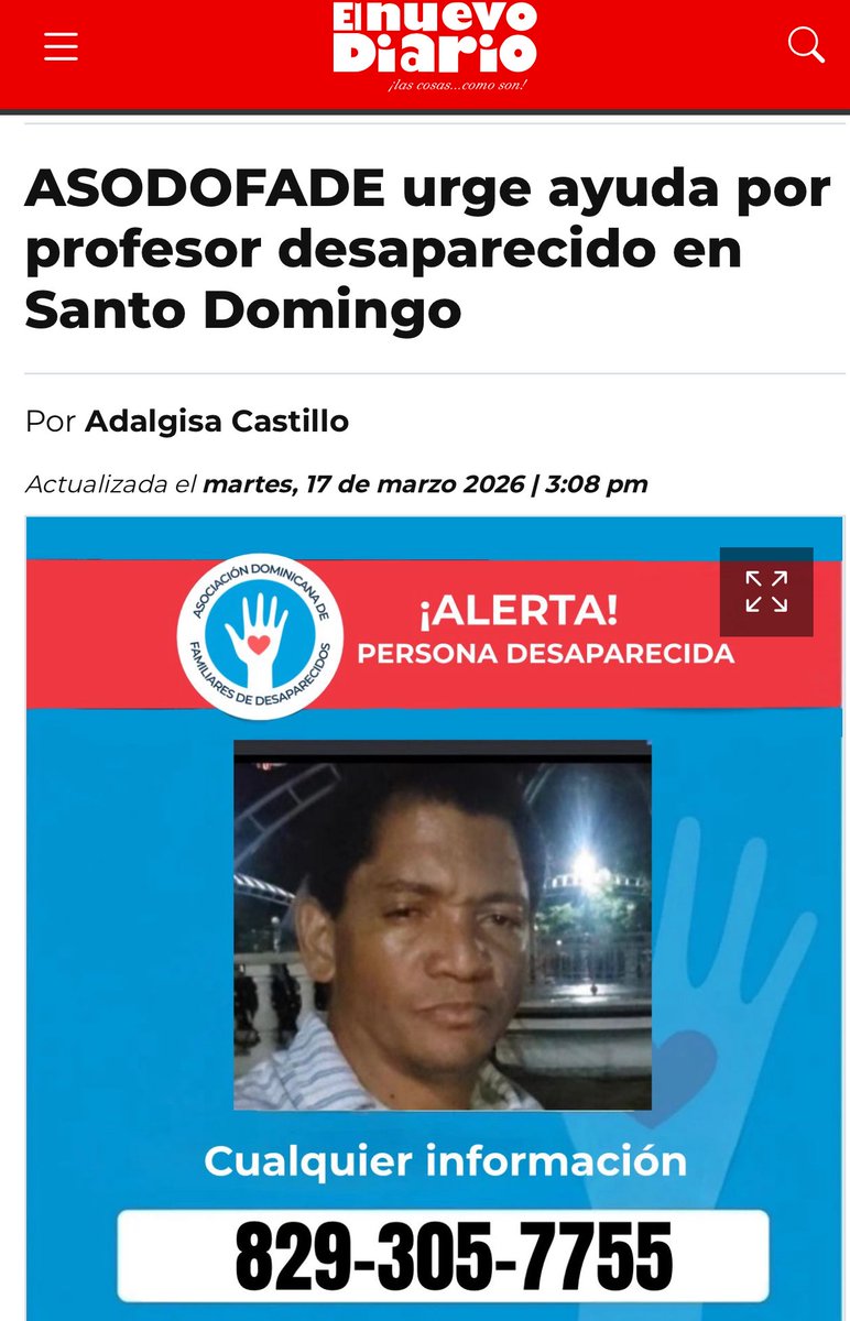 evelynabreu7's tweet photo. URGENTE | PERSONA DESAPARECIDA
JULIO F. RODRÍGUEZ MARIANO (“Julito”), desaparecido desde el 8 de marzo en Santo Domingo. Última vez visto: Parque Enriquillo. Cualquier información reportarla al 829-305-7755 809-553-3888 favor #Difundir #Desaparecido #ServicioSocial #ASODOFADE https://t.co/mjDMQrOLQZ