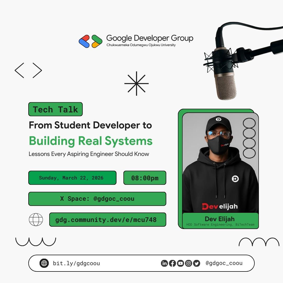 Set a reminder for my upcoming Space! x.com/i/spaces/1MJgN…

#GDGonCampus #GDGCOOU  <a href="/develijah3/">Dev Elijah</a>