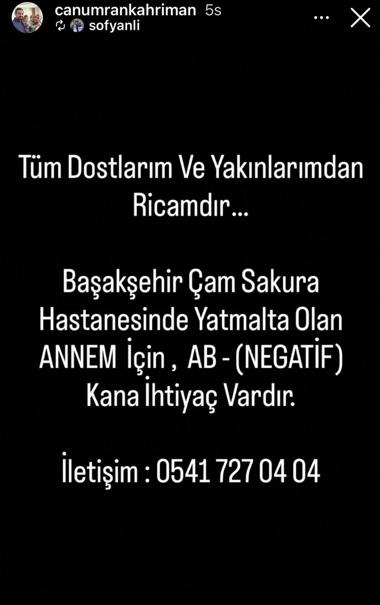 meltemmozel's tweet photo. Arkadaşımızın annesi için ACİL kan aranıyor. Kan gurubu AB-(NEGATİF) olan ve yakın zamanda antibiyotik vs kullanmayan arkadaşımız varsa lütfen iletişime geçsin.RT yapıp yayılmasını sağlamanız da bu aşamada faydalı olacaktır 🙏 https://t.co/9rLpNN4kUW