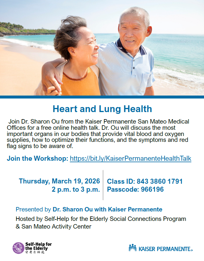 SelfHelpElderly's tweet photo. Virtual health workshop on 03/19/26 from 2:00 to 3:00 pm.  Topic: Heart and Lung Health  

Click the link to join the workshop  ⤵️ 參加網上講座  
https://t.co/XAVJS7Xm2A 

有關心臟和肺部健康講座 星期四、三月十九日下午二時至三時舉行，免費網上講座以普通話進行。 https://t.co/P1bceacOrc