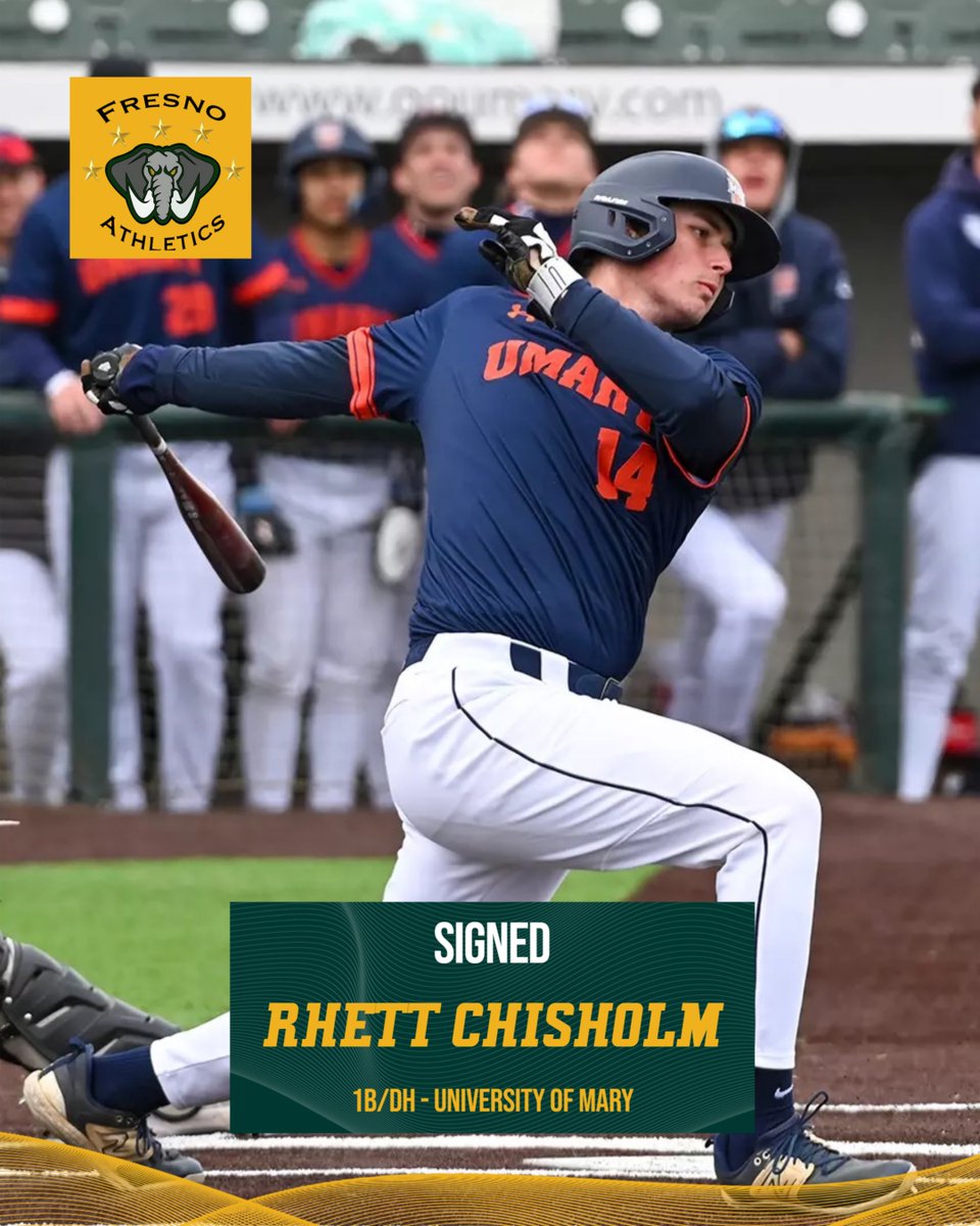 The Fresno A's are excited to announce the addition of 1B/DH Rhett Chisholm to our 2026 roster!

Currently, Rhett is a sophomore at University of Mary!