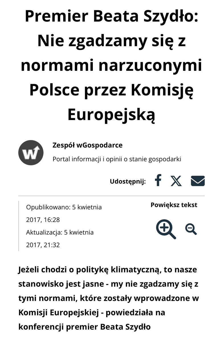 Czasami warto popatrzeć wstecz. Mamy rok 2026 i nagle wiele europejskich rządów zaczyna uznawać system ETS za szkodliwy. W latach 2016-17 jako premier polskiego rządu sprzeciwiałam się poszerzaniu tego systemu. Wtedy byłam wściekle atakowana - w Europie i w Polsce. Bo lemingi