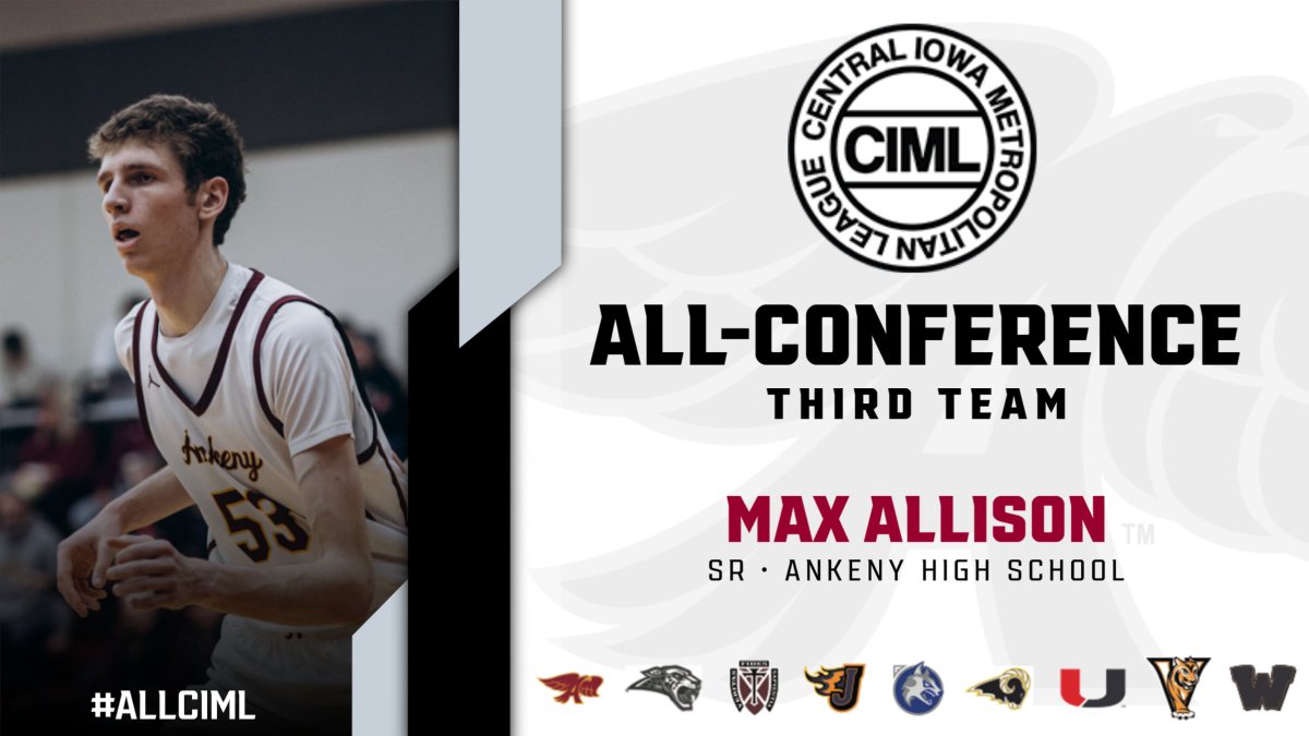 ankenyhawkhoops's tweet photo. Congratulations to Max Allison!
🏀 - CIML All-Conference
🏅 - Third Team https://t.co/aVR7KMJCS5