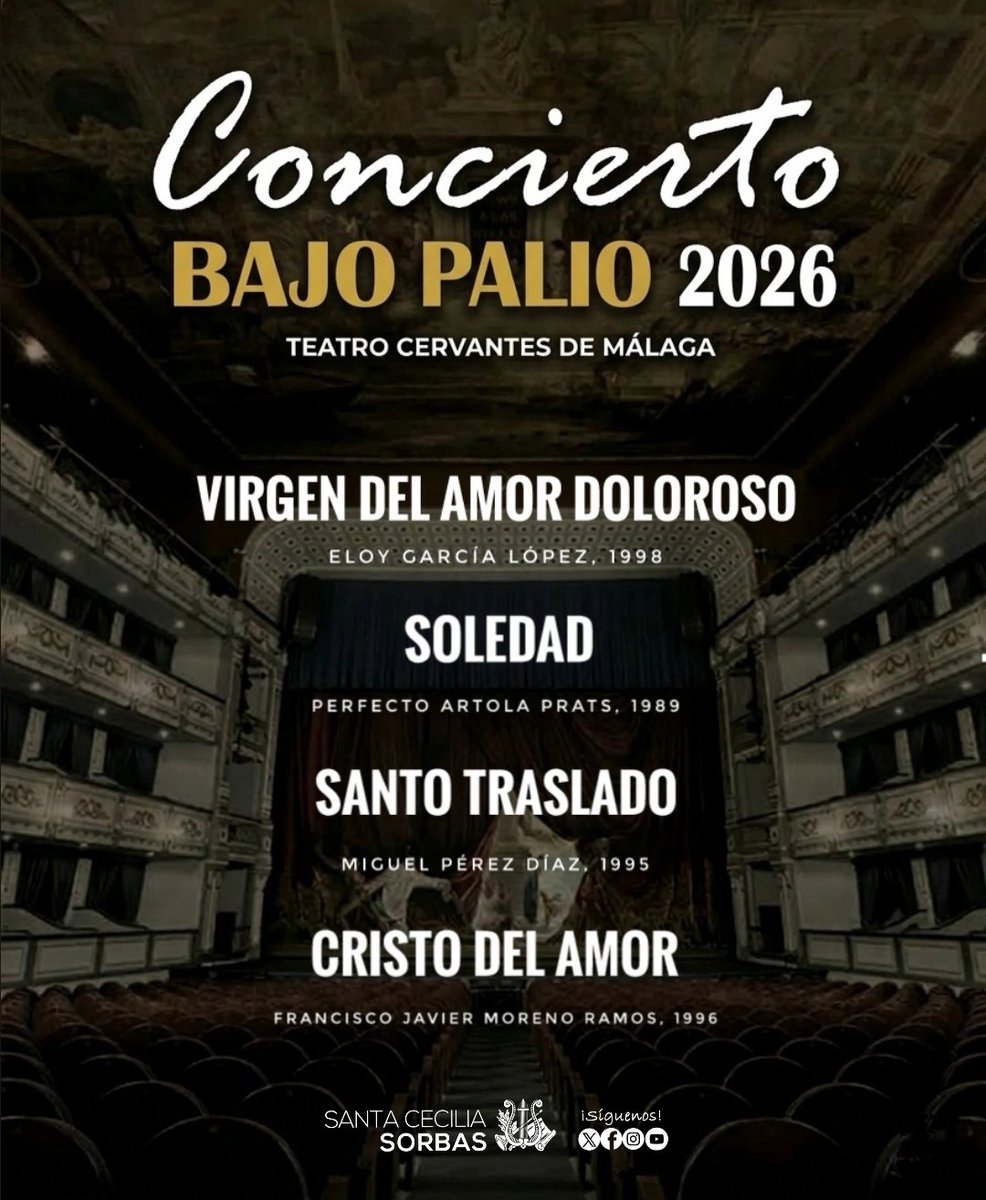 Comienza nuestro concierto en la 𝐆𝐚𝐥𝐚 𝐁𝐚𝐣𝐨 𝐏𝐚𝐥𝐢𝐨 𝟐𝟎𝟐𝟔.

👉🏼 Este será el programa a interpretar, integrado completamente por marchas malagueñas de Artola, Eloy García, <a href="/MiguelPerez_/">MIGUEL PÉREZ</a> y <a href="/franjavmoreno/">fco. javier moreno</a>.

#CofradíasMLG
#SoñandoMúsica