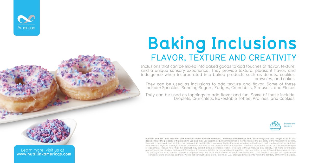 NutrilinkAm's tweet image. Texture that surprises. Flavor that delights. Creativity that inspires. 🍩✨

Baking inclusions bring baked goods to life, turning every bite into a richer sensory experience. 

#BakingInclusions #BakeryInnovation #BakeryIngredients #FoodDevelopment #FoodIndustry #BakeryTrends
