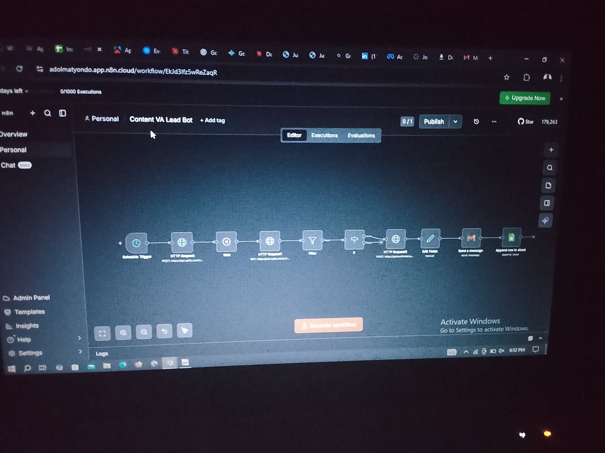 Adolphus_DM's tweet photo. Now I've mastered building workflow on n8n, I don't know what to build or where to go from here. 

Someone help, self learning has its downside too.😭😭😭😭 https://t.co/S1KlJy2mDy