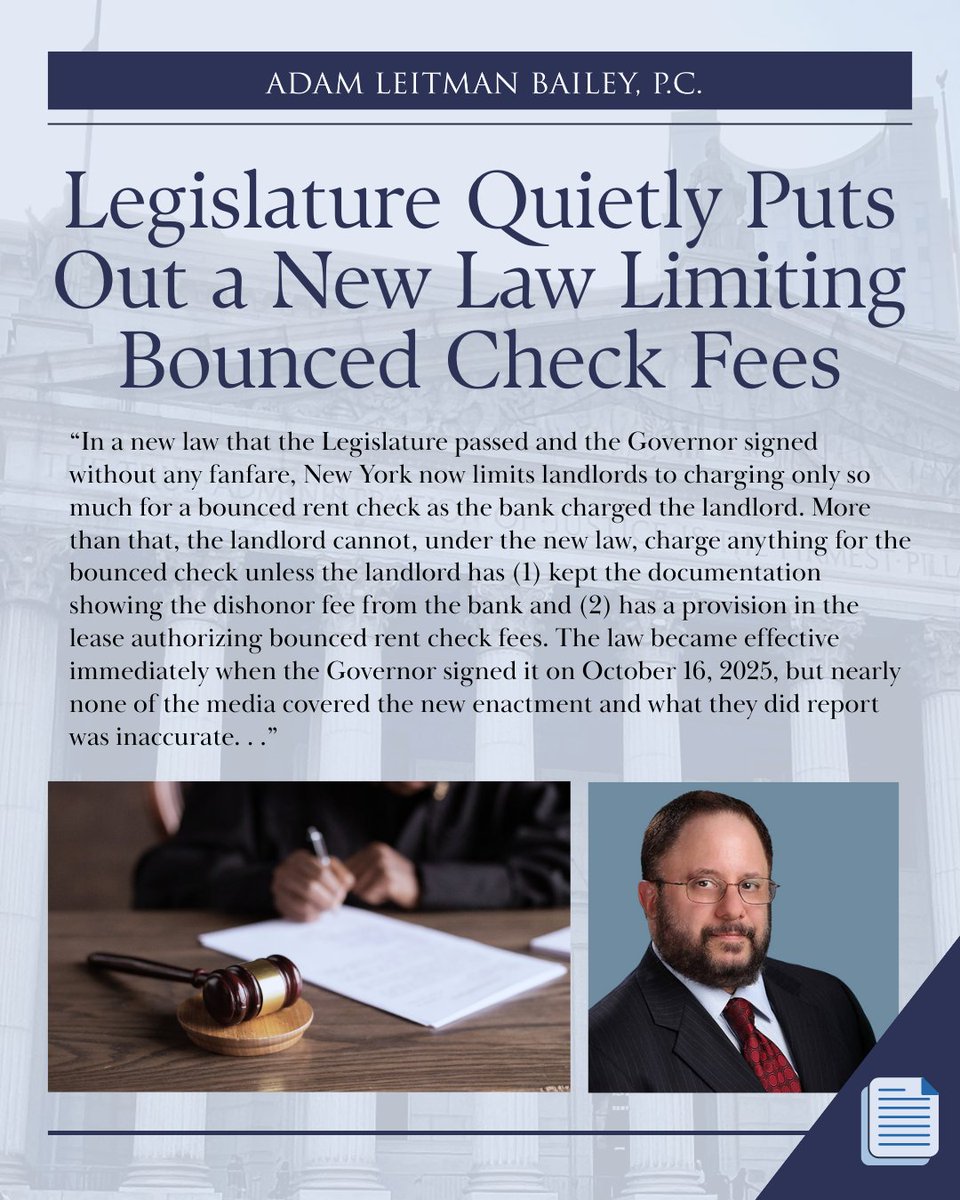 ALB_pc's tweet photo. New York quietly passed a law restricting bounced check fees for rent payments—read our article to find out what landlords and property managers need to know: https://t.co/4UGMz7uQ9R https://t.co/kN05GTsB17