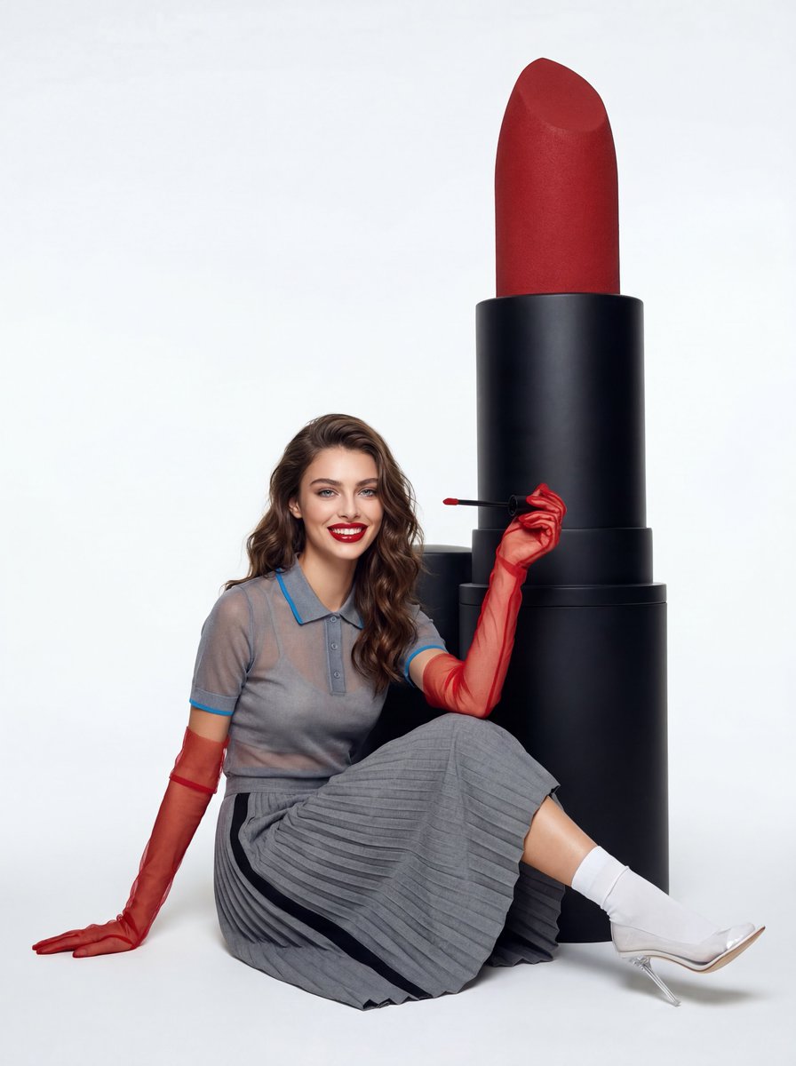 ai_arsh's tweet image. That feeling when your lipstick game is strong! 💄 I love how a bold red can totally transform a look. 
What's your go-to shade for an instant confidence boost? ✨ #RedLipstick #BeautyHacks 

Image by NB2 @itsPolloAI 

Prompt 👇
{
  "prompt": "Hyper-realistic beauty advertising