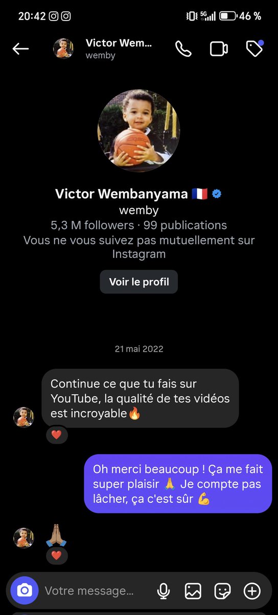 Victor Wembanyama qui pop un jour dans mes dm ??? (je le connaissais pas à l'époque je connais rien au basket mdr)