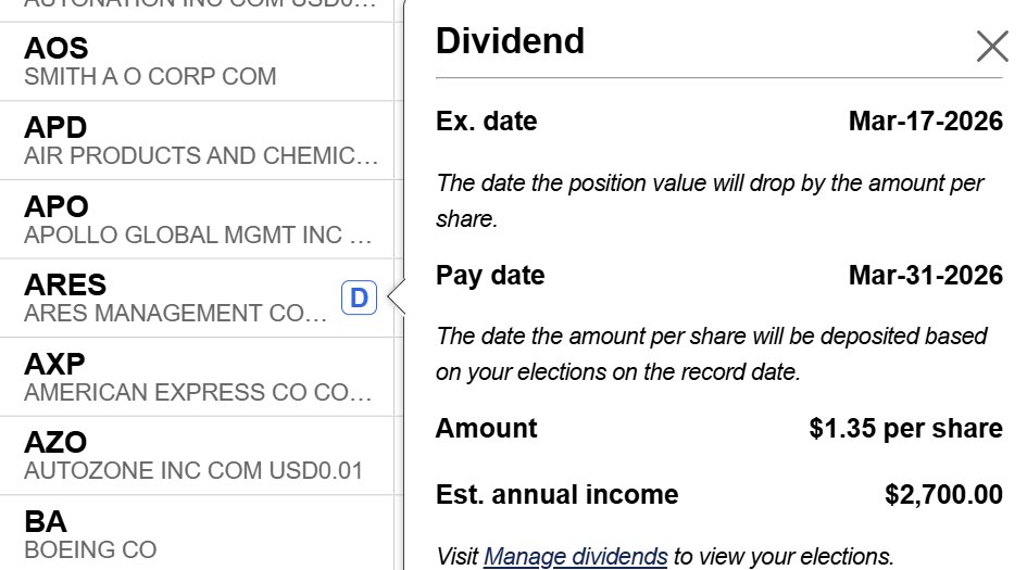 SayNoToTrading's tweet photo. It's the ex-dividend date AND a big move up 6% on $ARES today.

Can't complain.

I'm only keeping my $99 shares. Still have 200 at $106 I will unload.

They did hike the dividend by 20% to give the stock some life. https://t.co/7yLw86Y6FU