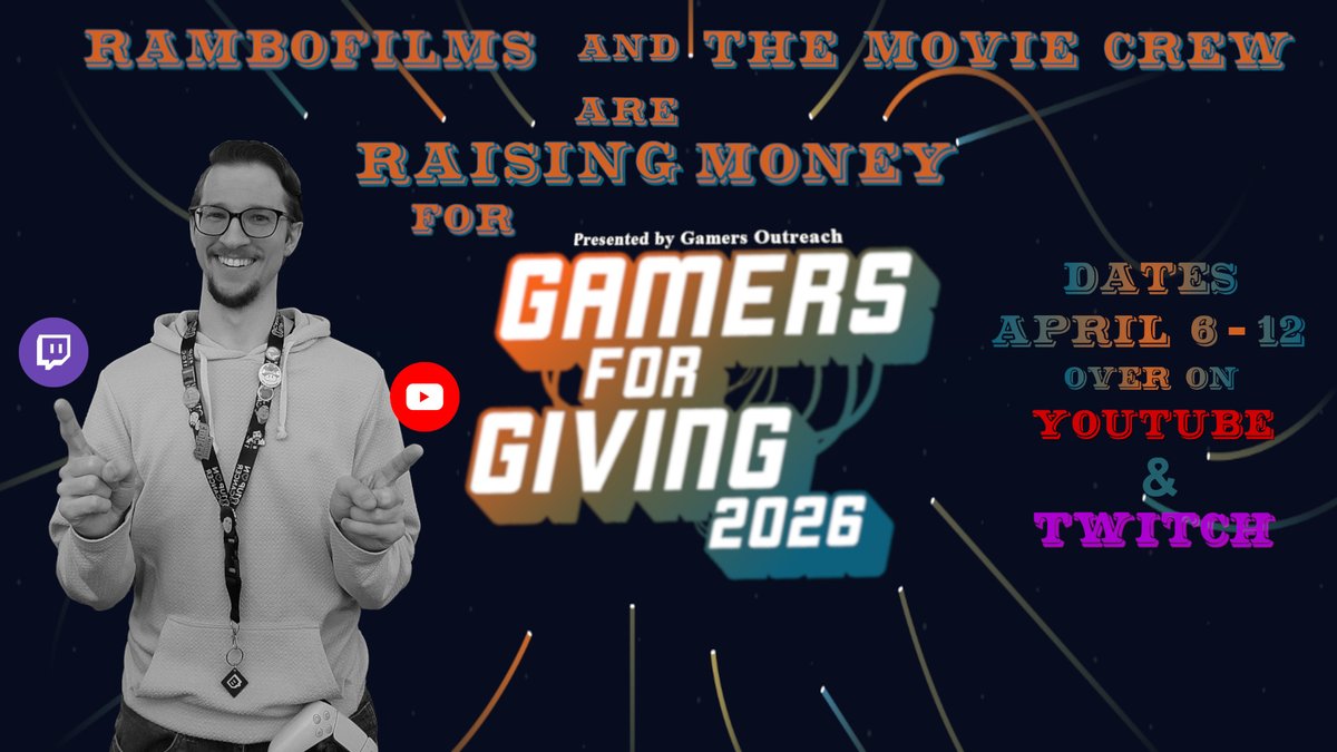 RamboFilms_'s tweet photo. Hi #Moviecrew, I have exciting news.
I will be participating in this year's #Gamersforgiving charity event hosted by @GamersOutreach

April, I will be focusing on this amazing cause that's helps hospitalized kids be entertained while getting the care they deserve. Spread the word https://t.co/vNNWrg5bqg
