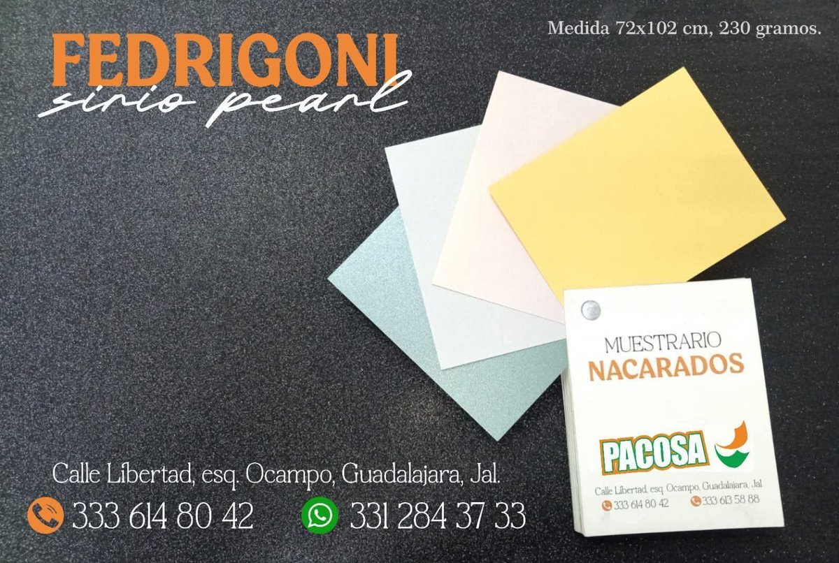 Cartulina de 230 gramos, en tamaño 72 x 102 cms, con acabado aperlado en ambos lados, ideal para proyectos modernos, con estilo futurista y elegante.

#FedrigoniSirioPearl

De venta en: 
33-3826-1474
333-614-8042
Whatsapp: 331-284-3733 
papelessanchez.com