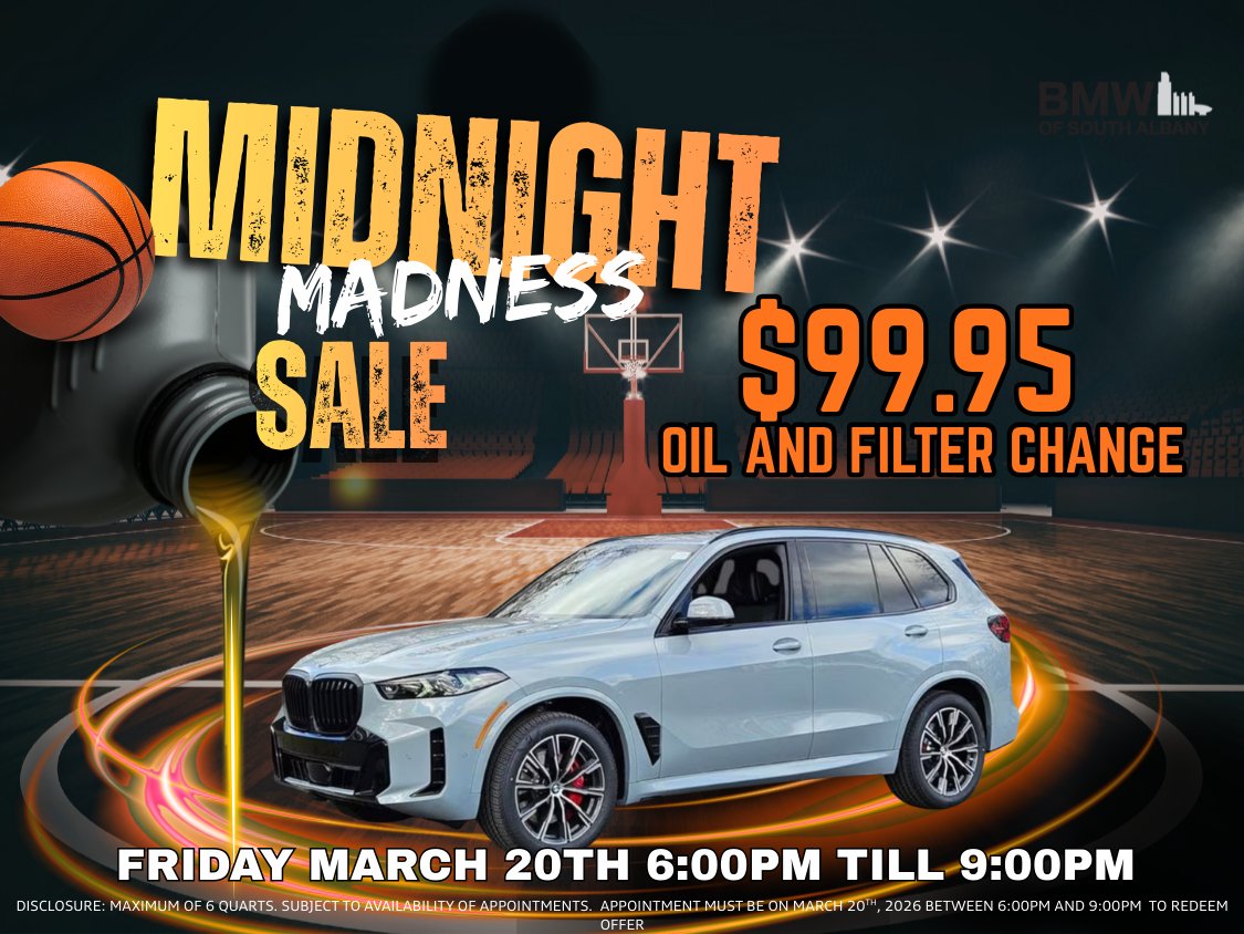 BMWSouthAlbany's tweet image. Routine maintenance just got easier. Join us for Midnight Madness and score a $99.95 oil and filter change this Friday evening.

#bmw #service #oilchange #albany #southalbany #ny