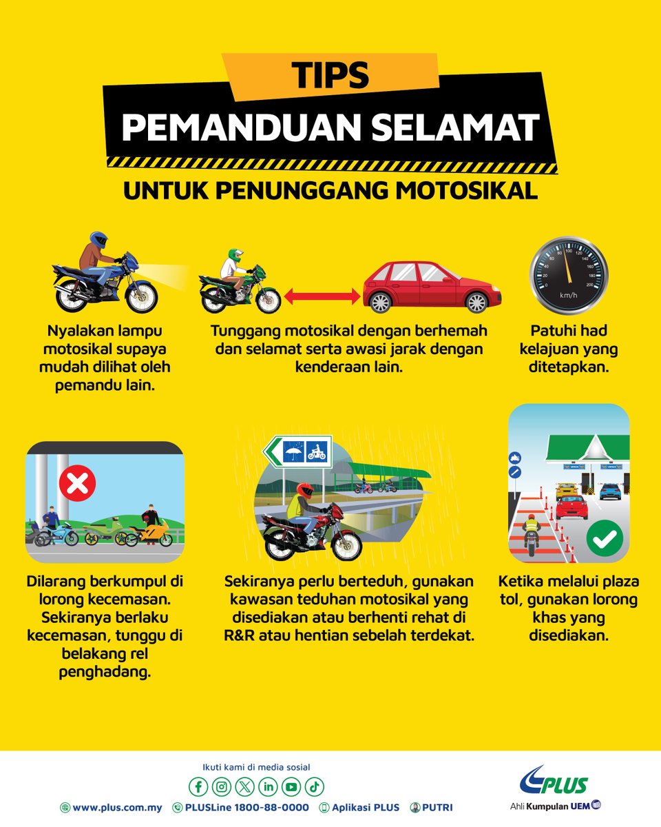 plus2u's tweet image. Semasa kita menunggang motosikal pasti banyak perkara yang kita fikirkan untuk pastikan perjalanan kita selamat kan?🤔​

Mari kami kongsikan kepada anda tip pemanduan selamat semasa dalam perjalanan🛵

#TipPerjalananSelamat
#PLUS_Safety
#PLUS_Comfort