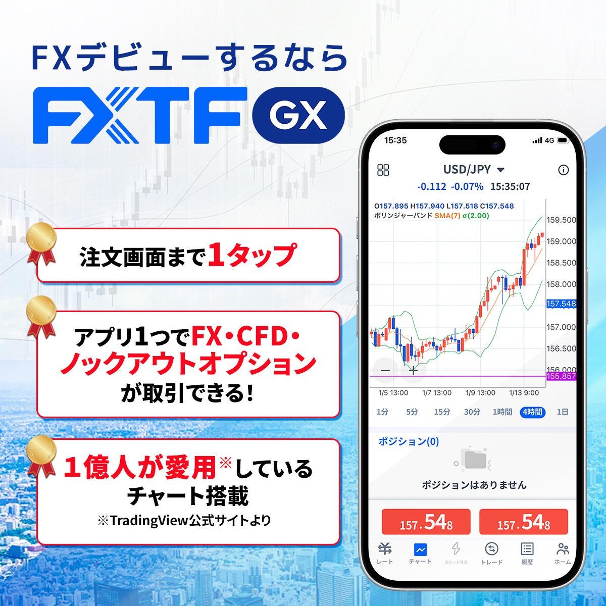 FXTF_PR's tweet photo. 「本気でFXしたい」人必見！
FXTF GXは初心者も迷わないシンプルな取引ツール
最短5秒で発注可能です！

さらに一つのシステム上で
FX・ノックアウトオプション・CFDが取引できます！

今なら新規口座開設＋条件達成でもれなく
3,000円をプレゼント！

最短当日お取引可能！
↓まずは無料で口座開設↓