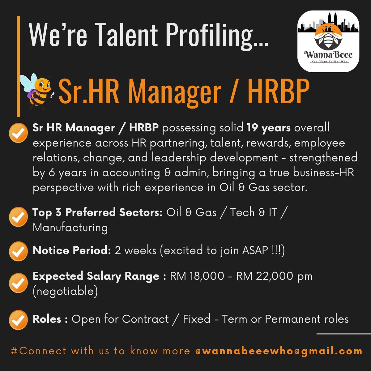 vikramsanand's tweet photo. 🐝 WannaBeee is proud to present an engaging, resourceful &amp; dynamic "Sr HR Manager / HRBP" currently exploring senior opportunities aligned with her extensive experience across various functions in HR. https://t.co/4S9eynhAzw