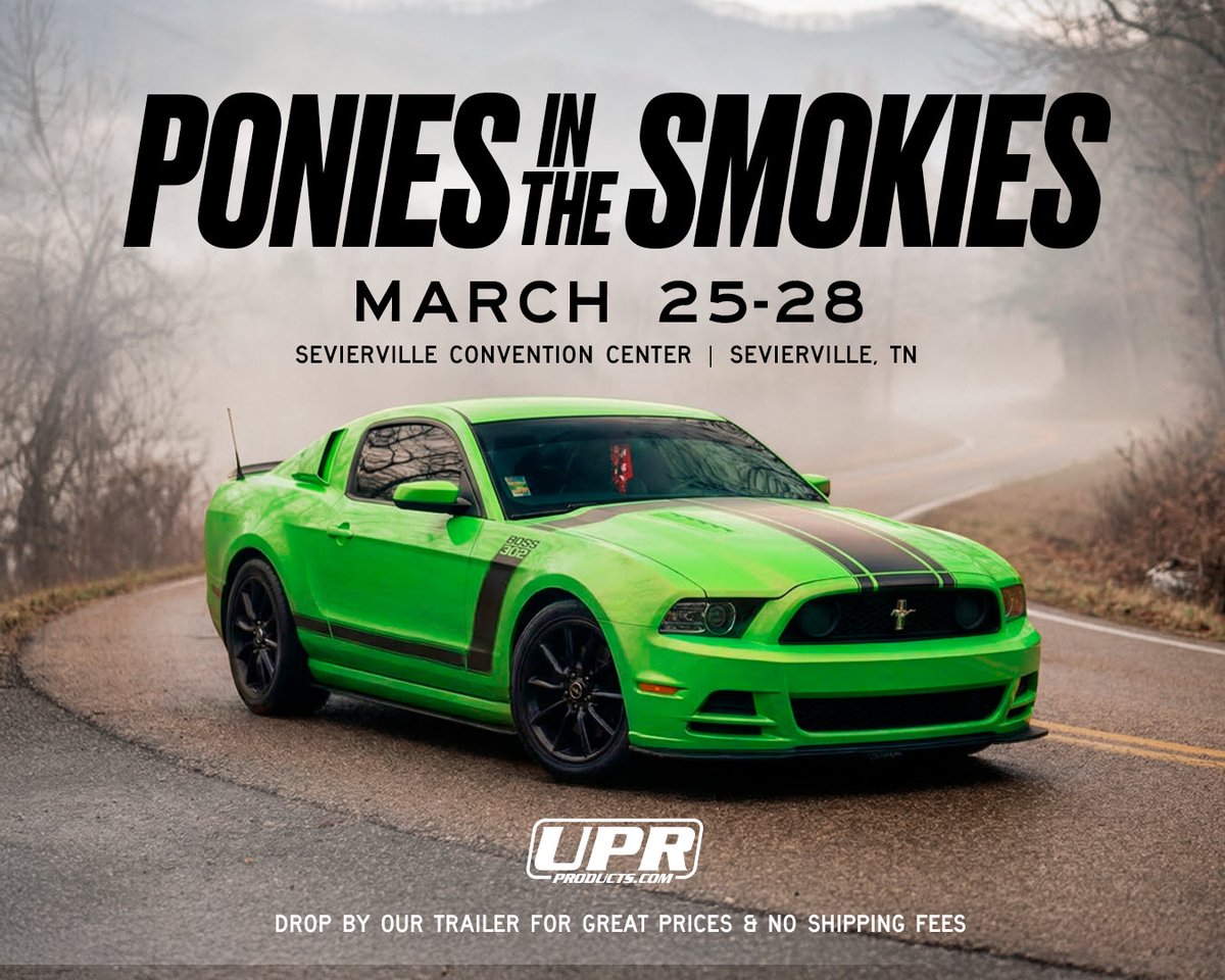 uprproducts's tweet photo. Ponies in the Smokies is next weekend, March 25-28 in Tennessee! I can’t wait to show you guys the cars we’ll have on display. 😎 Come see us for great deals on UPR Parts! https://t.co/Qfp15m5p2v