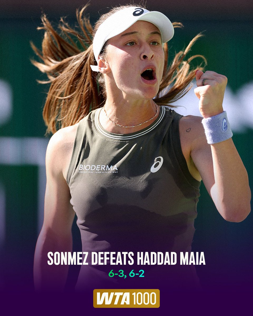 WTA's tweet photo. Bringing the heat 🔥🔥🔥

@ZeynepSonmez__ takes Haddad Maia in straight sets and is the first Turkish player to win Miami!

#MiamiOpen https://t.co/sjHFXIWRWc