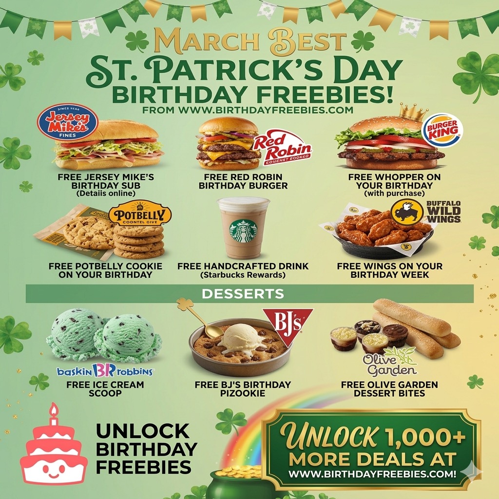 BirthdayFreebie's tweet photo. 🍀 Happy St. Patrick’s Day! 🍀 
Looking for luck? We’ve got FREEBIES! Check out the  best March birthday deals. Want the full pot of gold? Access 1,000+ verifiable birthday freebies 🎉✨ 
#StPatricksDay #BirthdayFreebies #LuckOfTheIrish #Freebies #PotOfGold #MarchBirthdayDeals https://t.co/MwqUa0nigN