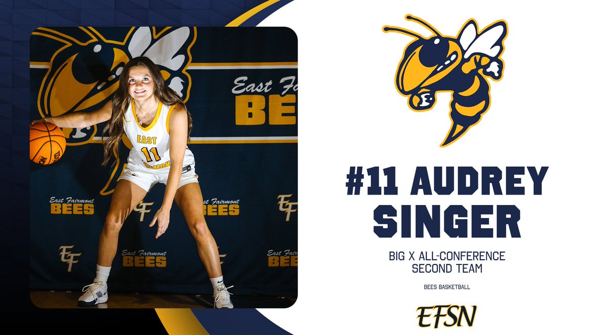 Congrats to Audrey Singer on being selected to the 2025-26 Second Team Big X All-Conference Selection. 

East Fairmont Girls Basketball had a memorable season:

18 wins
AAA State Tournament Runner-Up 
Big X Champs (12-0)
Region I Champs