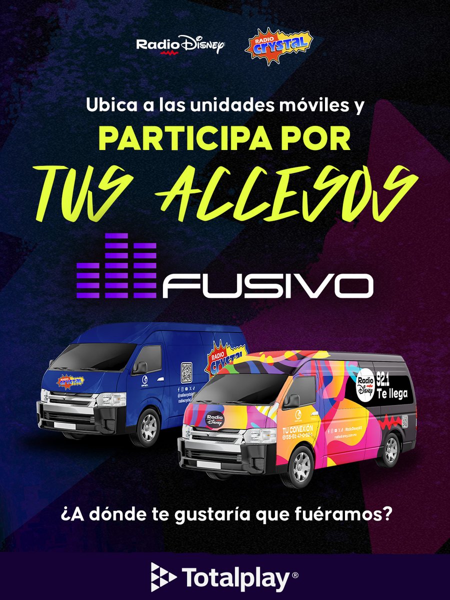 Este 21 de abril, llegan tus artistas favoritos a FUSIVO. Te invita <a href="/totalplaymx/">Totalplay</a> 🎶⭐️

Comenta a qué alcaldia o municipio del Valle de México te gustaría que fuéramos para que participes por accesos.🚙🚗

#Totalplay, tu conexión es poder.

#FUSIVO #RadioDisneyMéxico #RadioCrystal